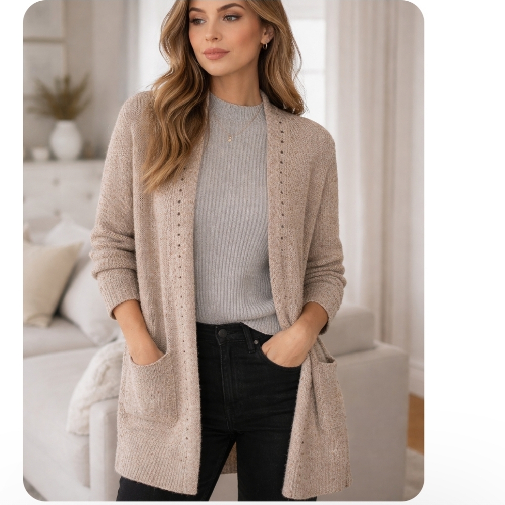 XS 0-2 Beige Cardigan Duster Sweater New